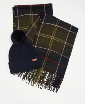 Barbour Dover Beanie & Hailes Scarf Albastri | AFXJ0698