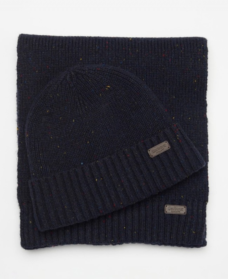 Barbour Carlton Fleck Beanie & Scarf Bleumarin | CYNK6898