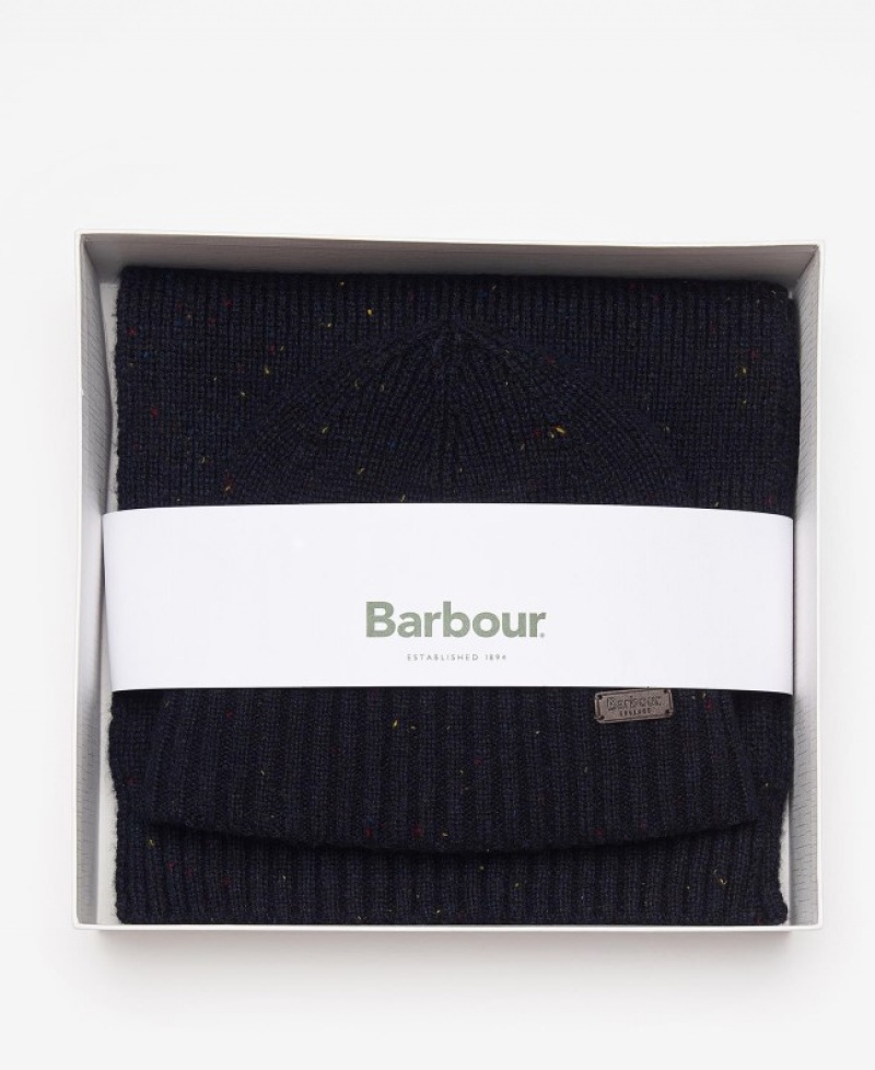 Barbour Carlton Fleck Beanie & Scarf Bleumarin | CYNK6898