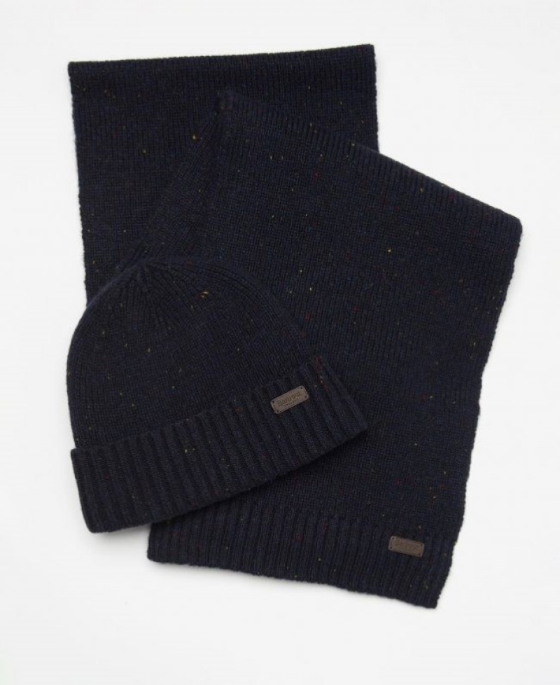 Barbour Carlton Fleck Beanie & Scarf Bleumarin | QHHV3955