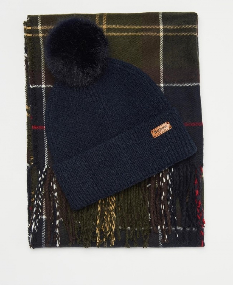 Barbour Dover Beanie & Hailes Scarf Albastri | AFXJ0698