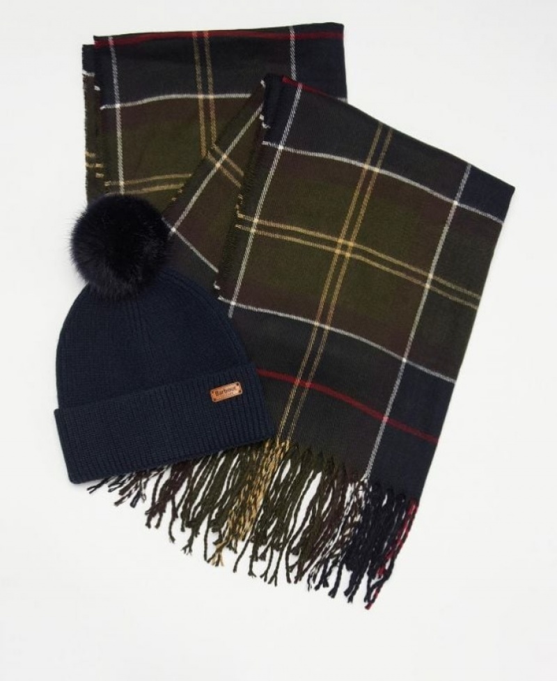 Barbour Dover Beanie & Hailes Scarf Albastri | AFXJ0698