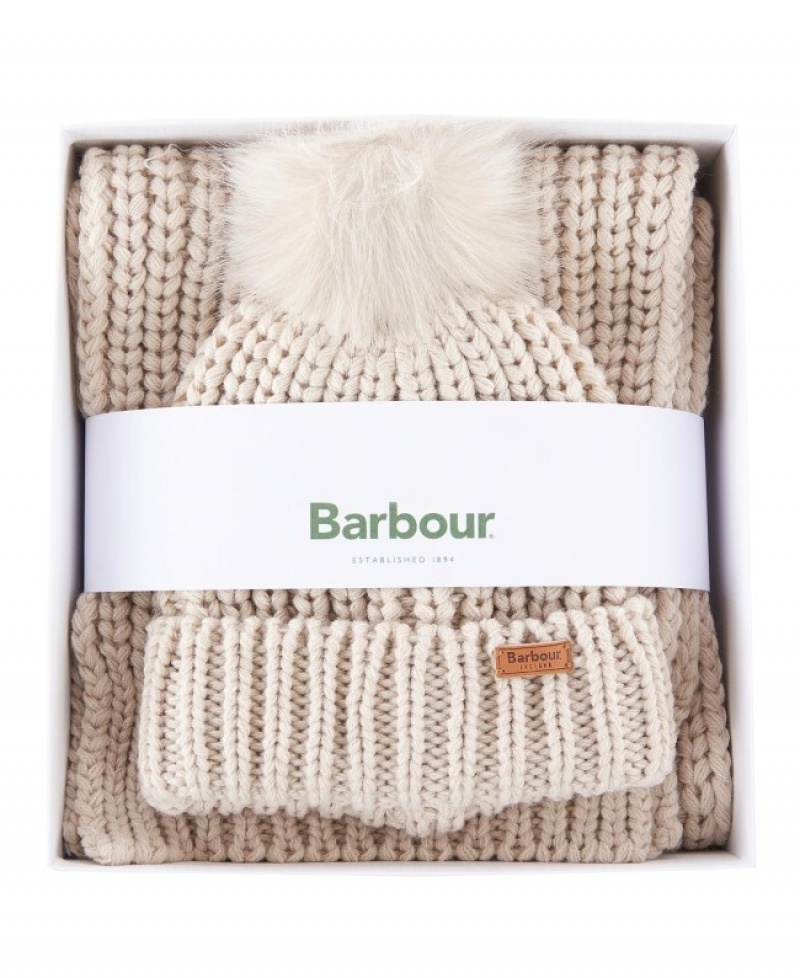 Barbour Saltburn Beanie & Scarf Bej | XJUB0375