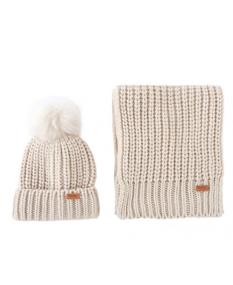 Barbour Saltburn Beanie & Scarf Bej | XJUB0375