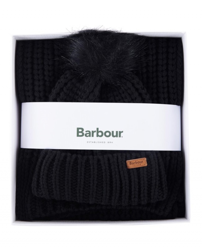 Barbour Saltburn Beanie & Scarf Negrii | PRMZ8425
