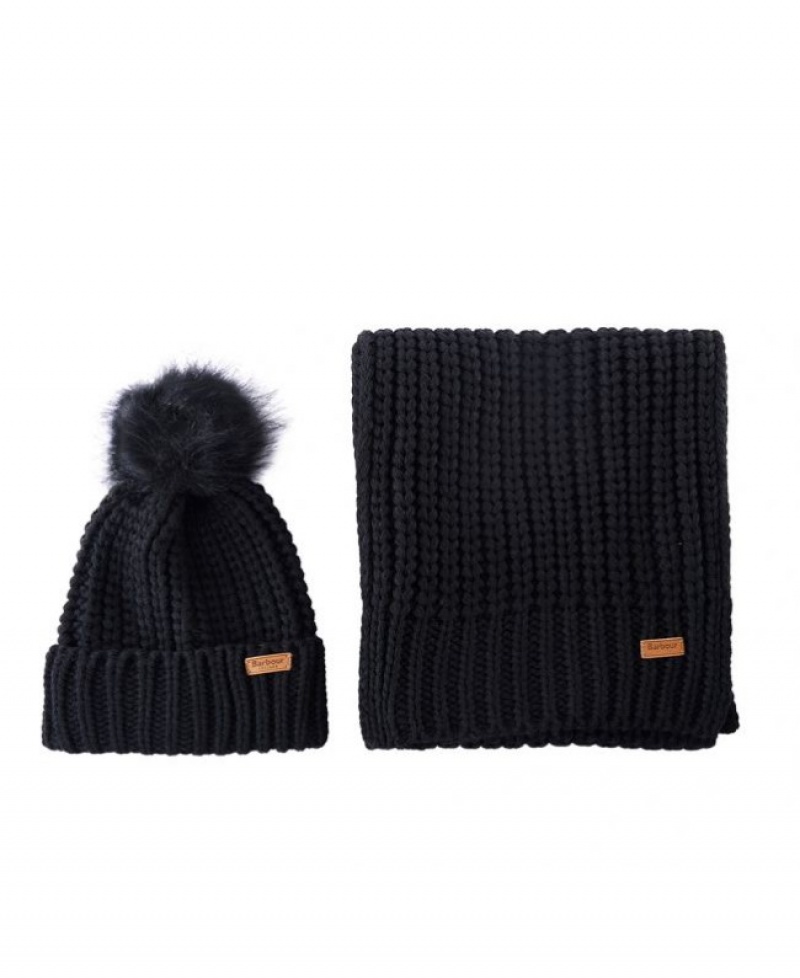 Barbour Saltburn Beanie & Scarf Negrii | PRMZ8425