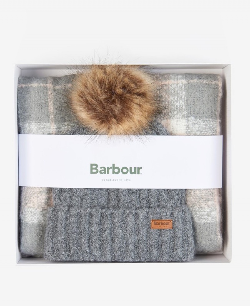 Barbour saltburn beanie & tartan scarf Gri | BQDH4244