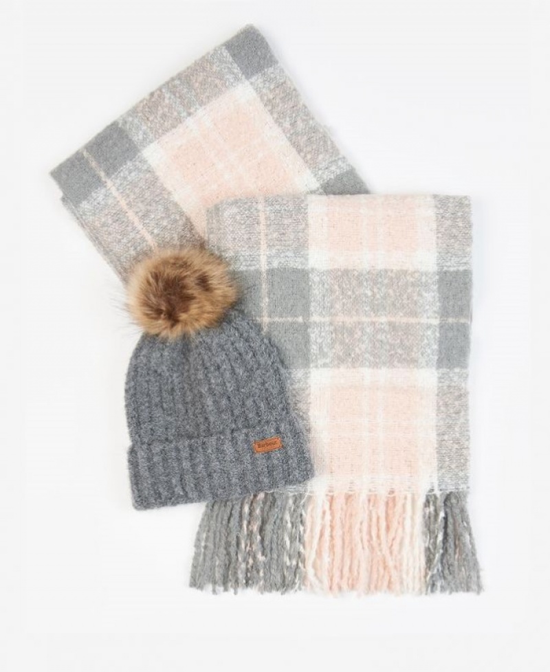 Barbour saltburn beanie & tartan scarf Gri | BQDH4244