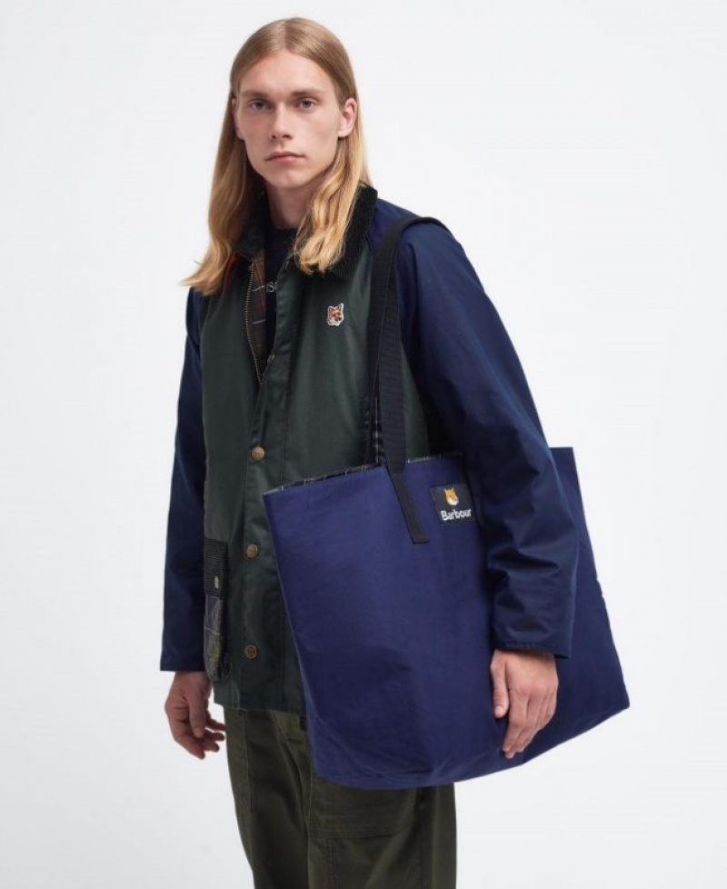 Barbour x Maison Kitsuné Reversible Tote Bleumarin Inchis | USYV8466